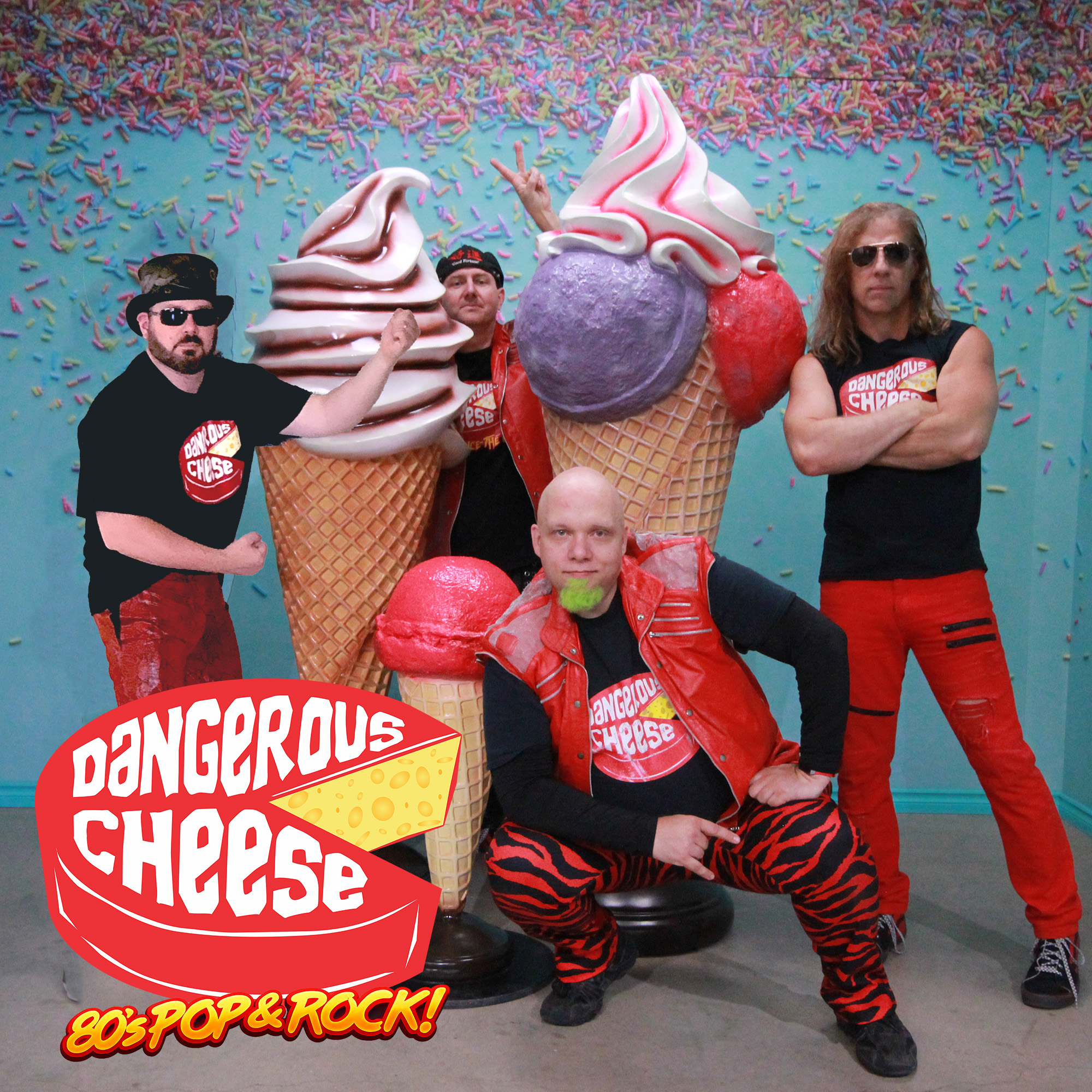 Dangerous Cheese square ice cream promo image with logo and 80’s Pop & Rock tagline