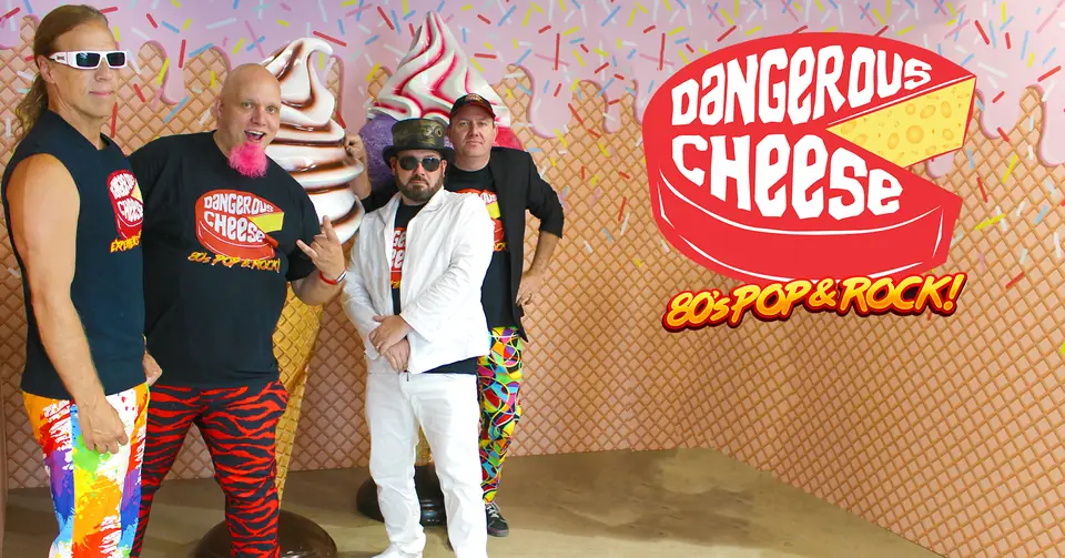Dangerous Cheese EPK promo shot with ice cream backdrop and logo