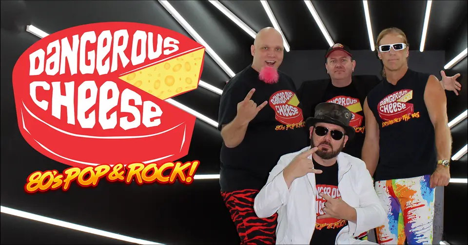 Dangerous Cheese EPK promo shot with lightbox backdrop and new logo tagline