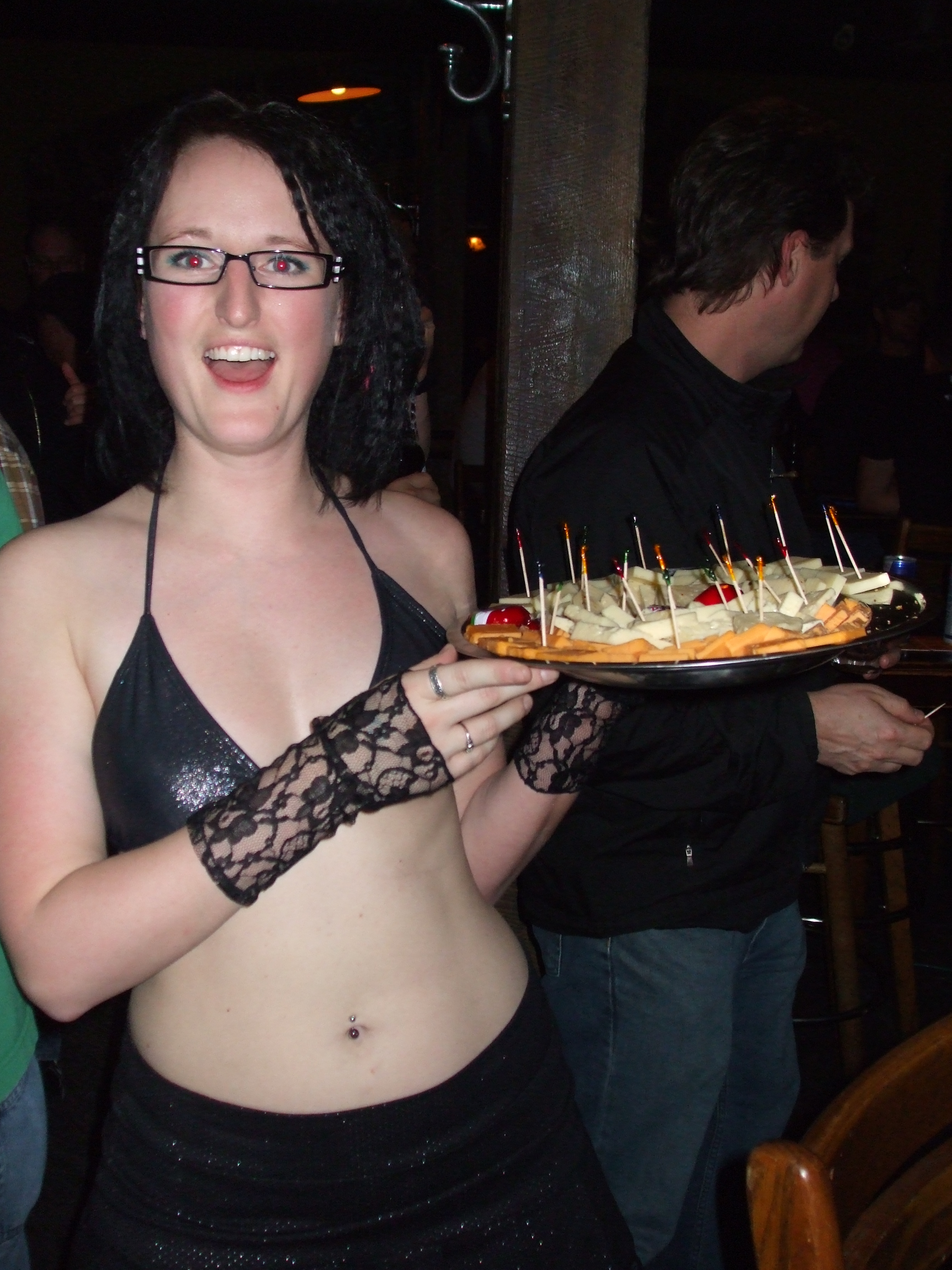 April serving a cheese tray as one of the original Matrimony -N- Cheese Cheese Girls on the first night