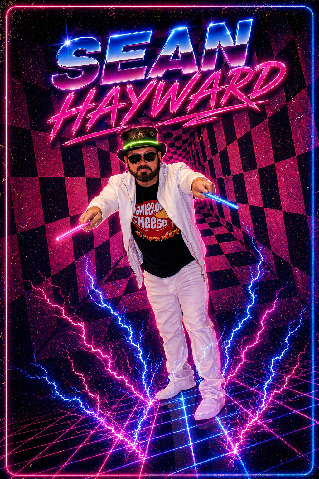 Sean Hayward promo portrait with neon tunnel backdrop