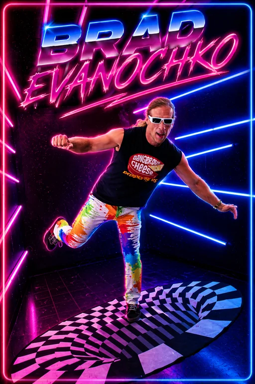 Brad Evanochko promo portrait with neon backdrop