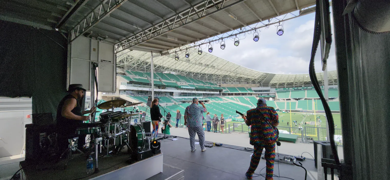 Wide stadium view during Dangerous Cheese’s Family Day performance at Mosaic Stadium