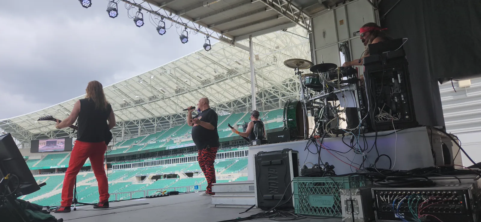 View from behind the Dangerous Cheese stage at Mosaic Stadium during Family Day